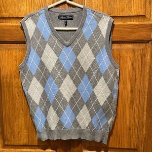 American Classics Heather Gray 100% Cotton Argyle Sweater Vest - Size Medium